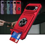 ShieldPlus for Google Pixel 9 Phone Case with Finger Ring Holder Kickstand, Heavy Duty Shockproof Rugged Protective Case for Pixel 9 Pro 6.3 Inch, Working with Magnetic Car Phone Mount,Red