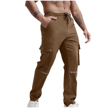 FAIWAD Mens Casual Joggers Pants Stretch Elastic Waist Drawstring Cargo Pants Tapered Sweatpants with Pockets