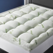 Canadian Linen Bamboo Mattress Topper 60"x80"x14" Extra Thick Quilt Mattress Pad Soft Breathable Cooling Washable Deep Pocket Fitted Bed Cover, Queen