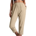 thumbnail image 2 of LSLJS Women Casual Solid Color Pockets Elastic Waist Comfortable Straight Calf-Length Pants, 2 of 7
