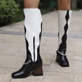 thumbnail image 1 of EGNMCR Knee High Boots Oversized Women's Fall/Winter Velvet Lining Color Matching Rectangle Toe Thick High Heels Long Chain Boots, 1 of 6
