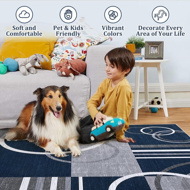 Large Area Rug 8x10ft – Washable Soft Non-Slip Low Pile Carpet