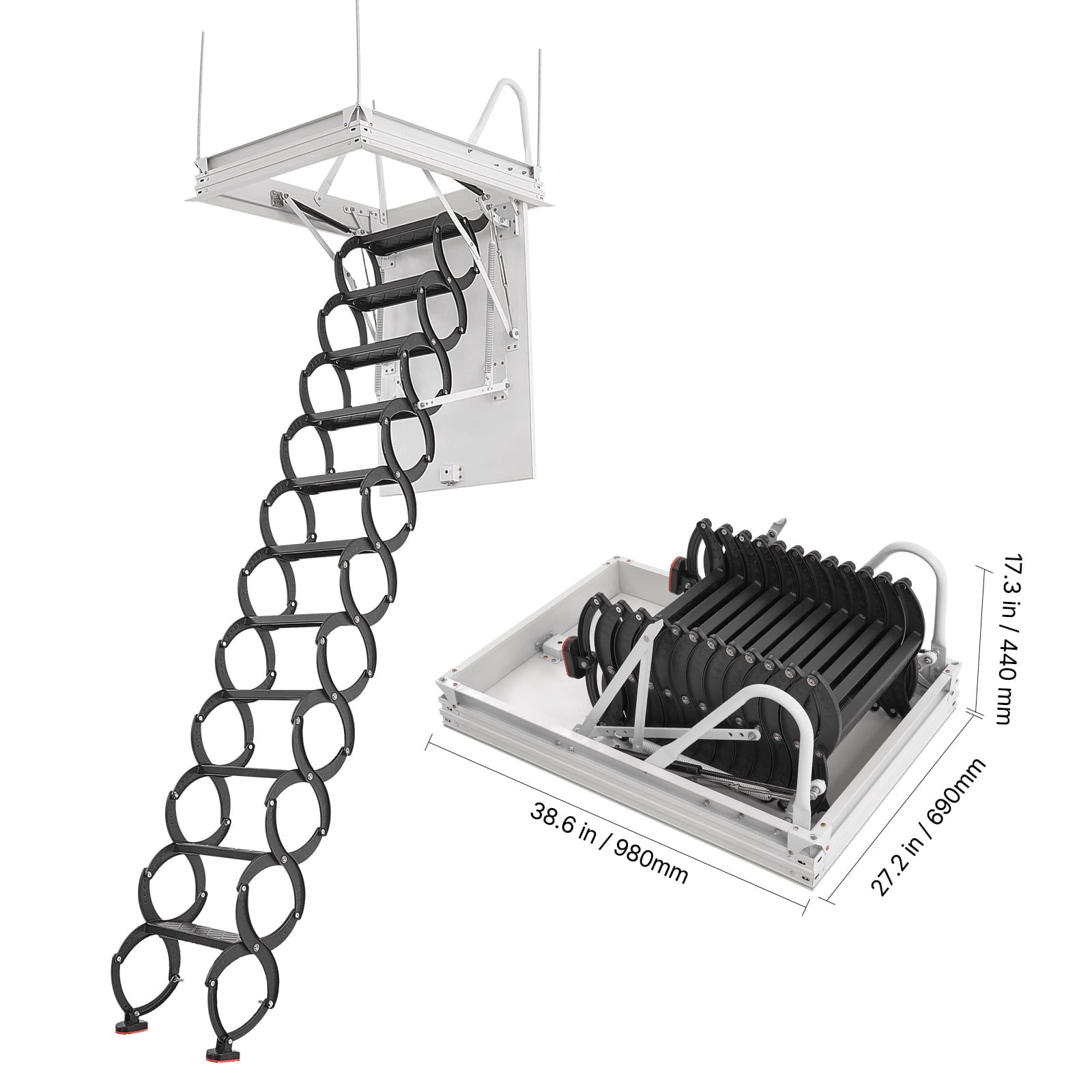 KFFKFF Attic Ladder, 660LBS/299.4KG Capacity, Fits 8.5 to 9.4 ft Ceiling Height and 39.4 x 27.5 inch Opening Size, Alloy Steel Pull-Down Retractable Ceiling Stair