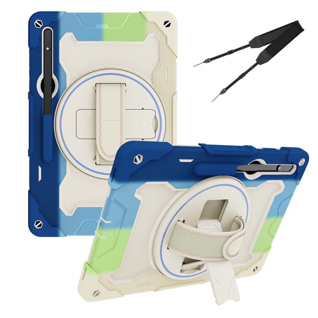 XYX 3in1 Rotating Stand Case for Samsung Galaxy Tab S9 Ultra 14.6 inch SM-X910 with Hand/Shoulder Strap, Shockproof Rugged, Colorful Blue