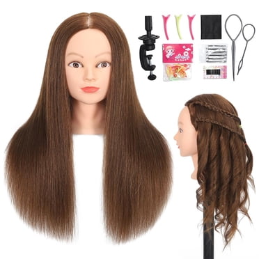 ZOMOI Mannequin Tête avec 100 % de Vrais Cheveux Humains, Mannequin de Cosmétologie Tête de Poupée pour Coiffage Coiffeur Pratique Tête d'Entraînement (Brun)