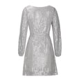 thumbnail image 3 of Robe à Manches Longues pour Femmes Mode pour Femmes Col Ras du Cou à Paillettes Robe Courte Unie à Manches Longues Robe de Soirée Robe Formelle, 3 of 8