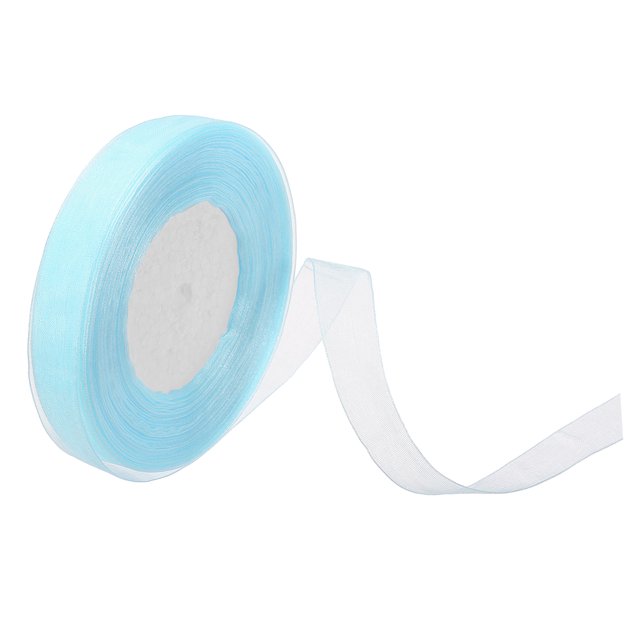 Unique Bargains 0.6 Inch x 50 Yard Organza Ribbon, Gift Wrapping Ribbon for Bouquet Cake Invitations Card Decoration, Light Blue