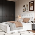 thumbnail image 3 of Bed Frame with 4 Storage Drawers and Upholstered Headboard, Queen/Full Size Upholstered Mattress Foundation with Linen Fabric/PU Leather/Velvet, No Box Spring Needed, 3 of 8