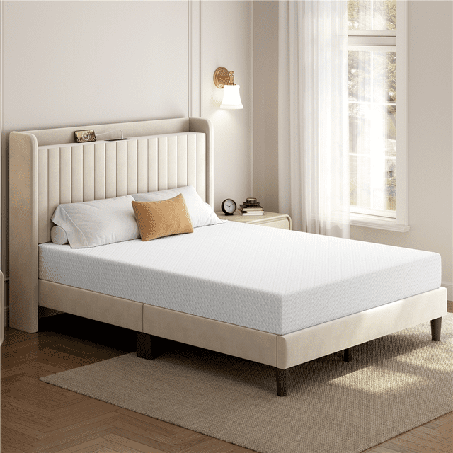 FullFurnique Gel-Infused Memory Foam Mattress, 8 Inch Queen Size, White
