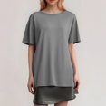 thumbnail image 4 of T-shirt Mode Femme Col Rond Grande Taille Manches Courtes Couleur Unie - Léger Respirant - S-TTTG, 4 of 6