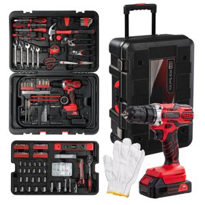 Ktaxon 599pcs Ensemble d'outils portatifs avec boîte à outils roulante, Kit d'outil de réparation automatique à domicile 21V Max Perceuse électrique sans fil