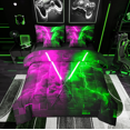 thumbnail image 1 of Erosebridal Neon Lightsaber Bedding Sets Queen Size, Green Purple Geometry Comforter Sets with Sheets, Lightning Decor, Reversible, 1 of 1