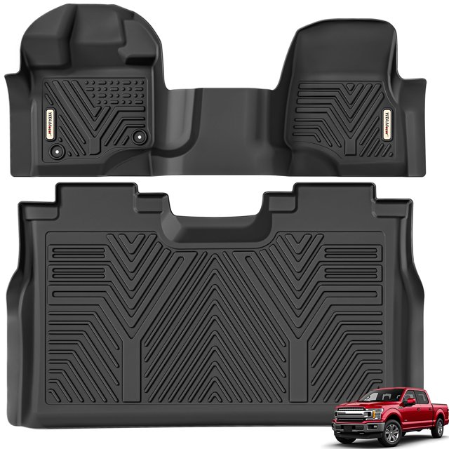 YITAMOTOR Floor Mats Compatible with 2015-2025 Ford F-150 Super Crew Cab with 1st Row Bench Seats, 1st & 2nd Row All Weather Protection, black,Bench seating