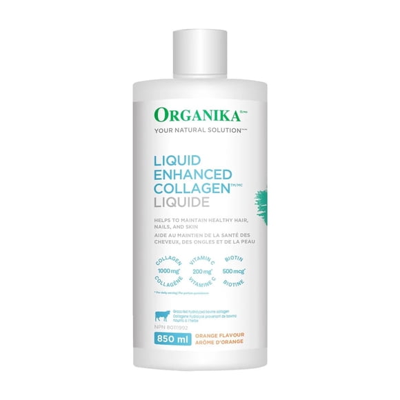 Organika Liquid Collagen – Premium Ready-to-Drink Collagen Formula, Essential Protein for Hair, Nails & Joints, Smooth Taste, Canadian Brand, 850 mL