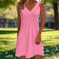 thumbnail image 4 of Kyusrd Robe Débardeur d'Été pour Femmes Robe Courte Plissée à Col en V Sans Manches Robe Soleil T-Shirt Robe Trapèze Robe Courte de Plage, 4 of 6