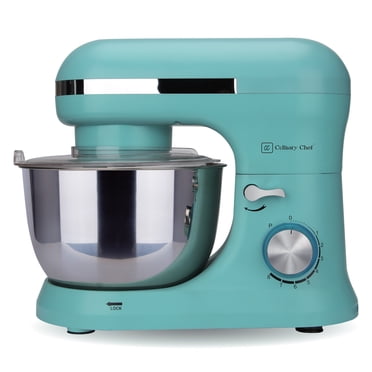 Robot pâtissier Culinary Chef 4,5 litres, 8 vitesses, bol en acier inoxydable, 380 watts, avec crochet pétrisseur, batteur, fouet, couvercle anti-éclaboussures, bleu