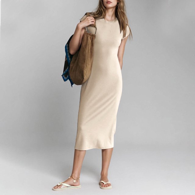 Ovzne Robes d'Été pour Femmes 2025 Robe de Plage Robe Décontractée pour Femme à Col Rond Robe Longue Unie Robe à Manches Courtes à Col Rond Robe Maxi Grande Taille à Manches Courtes Liquidation