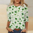 thumbnail image 1 of Mceream T-Shirt St Patricks Day à Manches 3/4 pour Femmes, Hauts de Printemps à Col Rond, T-Shirts Décontractés, Blouses à Imprimé Floral, T-Shirts Graphiques, Tenues d'Été, Hauts Boho, Grande Taille, Chemises à Imprimé Trèfle L, 1 of 5