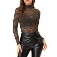 thumbnail image 1 of INSPIRE CHIC Haut Transparent pour Femme à Manches Longues Col Roulé Blouse en Dentelle Florale Transparente TP Café, 1 of 7