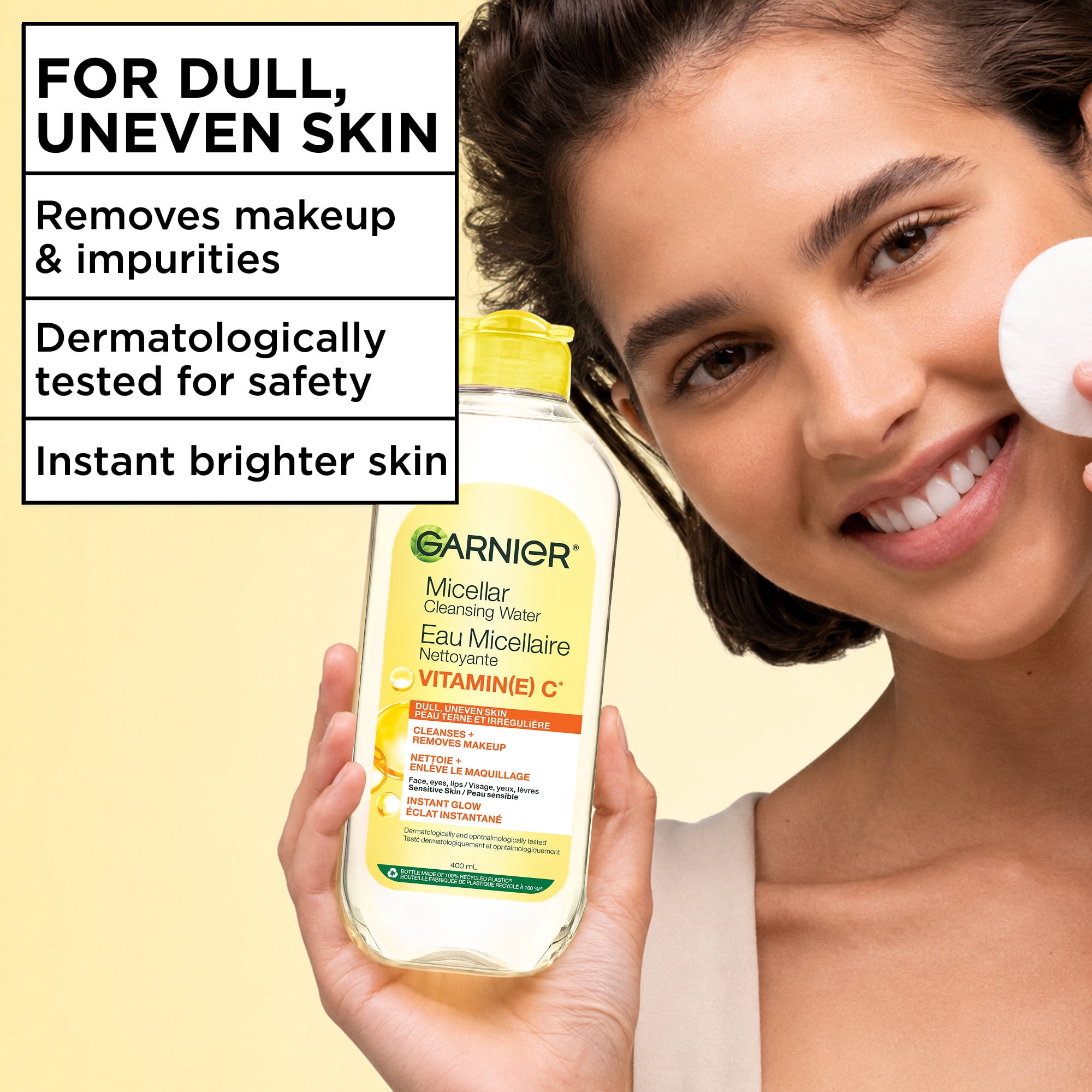 Garnier Eau Micellaire, Démaquillant, Nettoyant Tout-en-un, avec Vitamine C