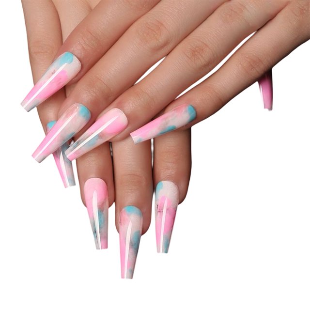 ruzhgo Length Coffin Fake Nail Scratch Resistant Press-on Fingernails Removable Trimble Nail Tip Adjustable Manicure Stickers Girls Type 1 Type 23