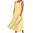thumbnail image 2 of Jsaierl Robes d'Été pour Femmes 2024 Robe Sans Manches en Coton et Lin Robe Décontractée de Couleur Unie Robe à Col en V Coupe Ample Longues Robes, 2 of 5