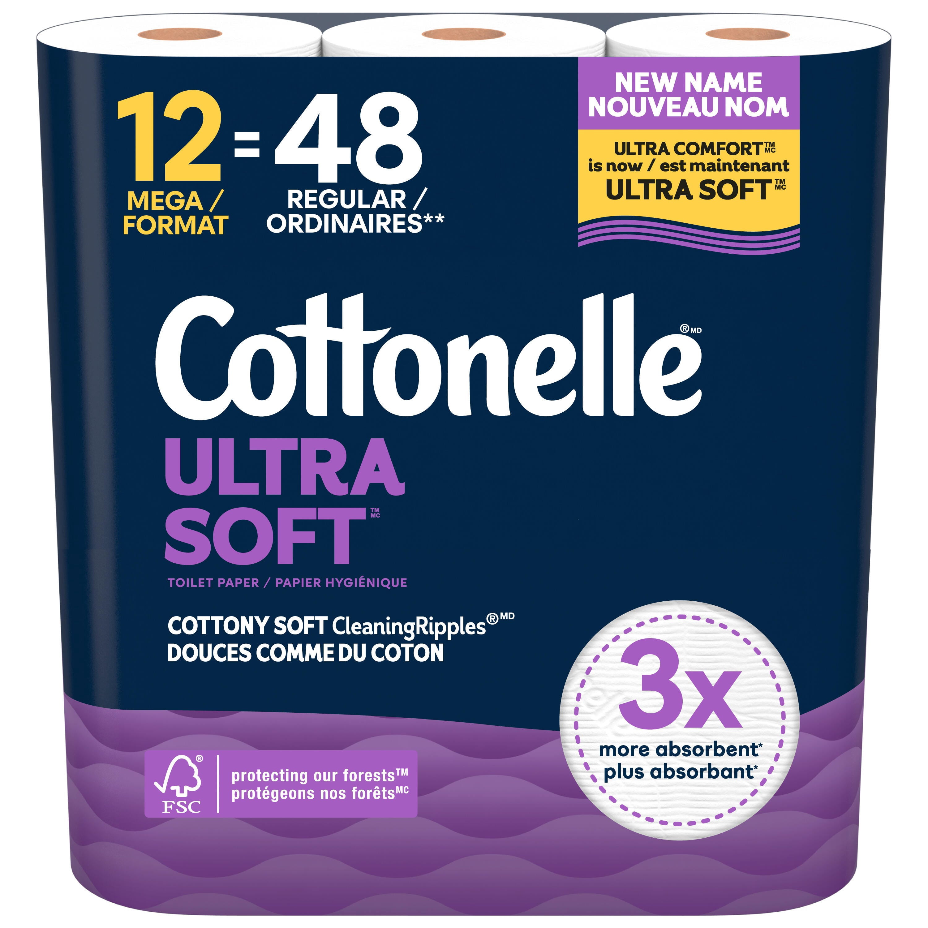 Cottonelle Ultra Soft Toilet Paper, Strong Toilet Tissue, 12 Mega Rolls