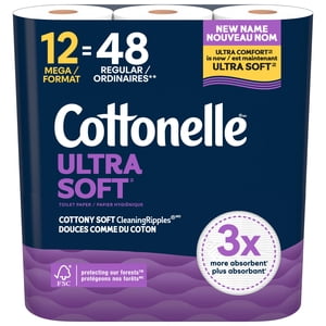 Cottonelle Ultra Papier toilette doux, Tissu de toilette fort, 12 Mega Rolls