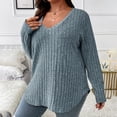 thumbnail image 2 of Besolor Plus Size Long Sleeve Tops for Women V Neck Pullover Sweaters Loose Dressy Curvy Hem Spring Fall Tunic Shirts, 2 of 7