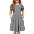 thumbnail image 3 of RXIRUCGD 2025 Vêtements d'Été pour Enfants Filles Robe d'Été Couleur Unie Col Rond Manches Courtes Robe Décontractée et Confortable pour Adultes, 3 of 6
