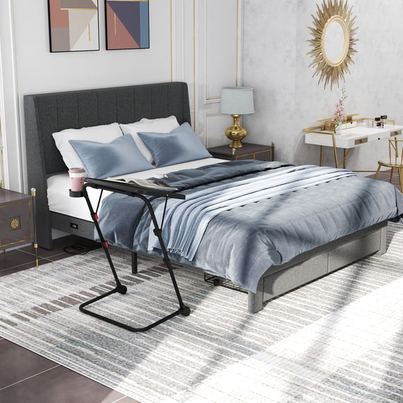 Ensemble cadre de lit queen et table de chevet pliante Homy Casa pour chambre et appartement