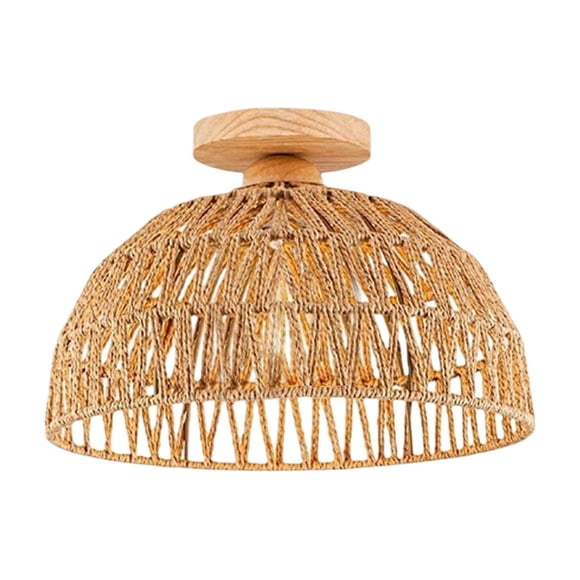 Khaki S Woven Rattan Ceiling Light 9.1 Inch Diameter Bohemian Pendant Lamp For Dining Room Bedroom Porch Farmhouse Style Natural Fiber Hanging Fixture Bulb Not Included