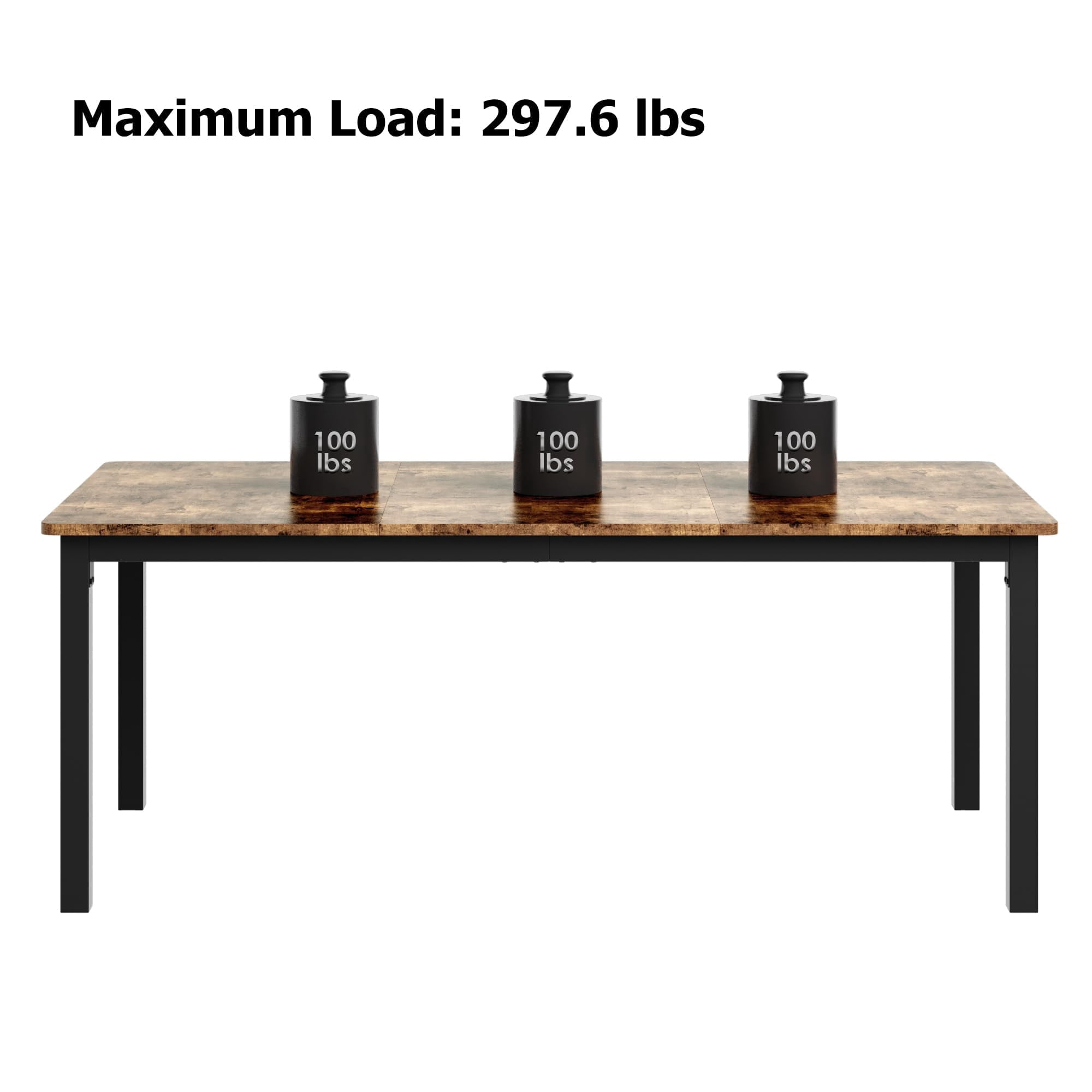 QinaQin Industrial Style Dining Table, 70.9-Inch/71-Inch