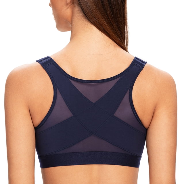 MELENECA Soutien-Gorge Posture Sans Armatures à Fermeture devant pour Femme Bleu Marine 36F