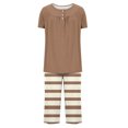 thumbnail image 4 of Timegard Ensembles de Pyjamas pour Femmes 2 Pcs Détente Col Rond Manches Courtes Haut Pantalon Capri à Rayures avec Poches Tenues, 4 of 7