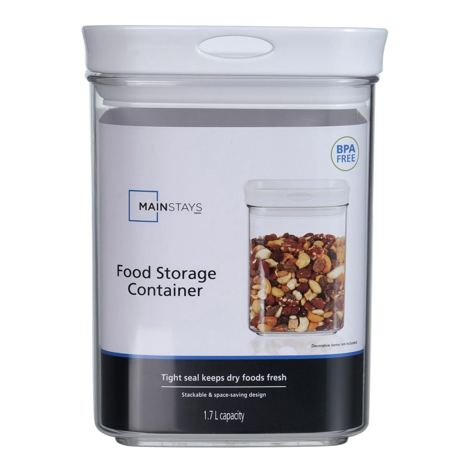 Mainstays 1.7 L Clear Food Storage Canister with White Lid