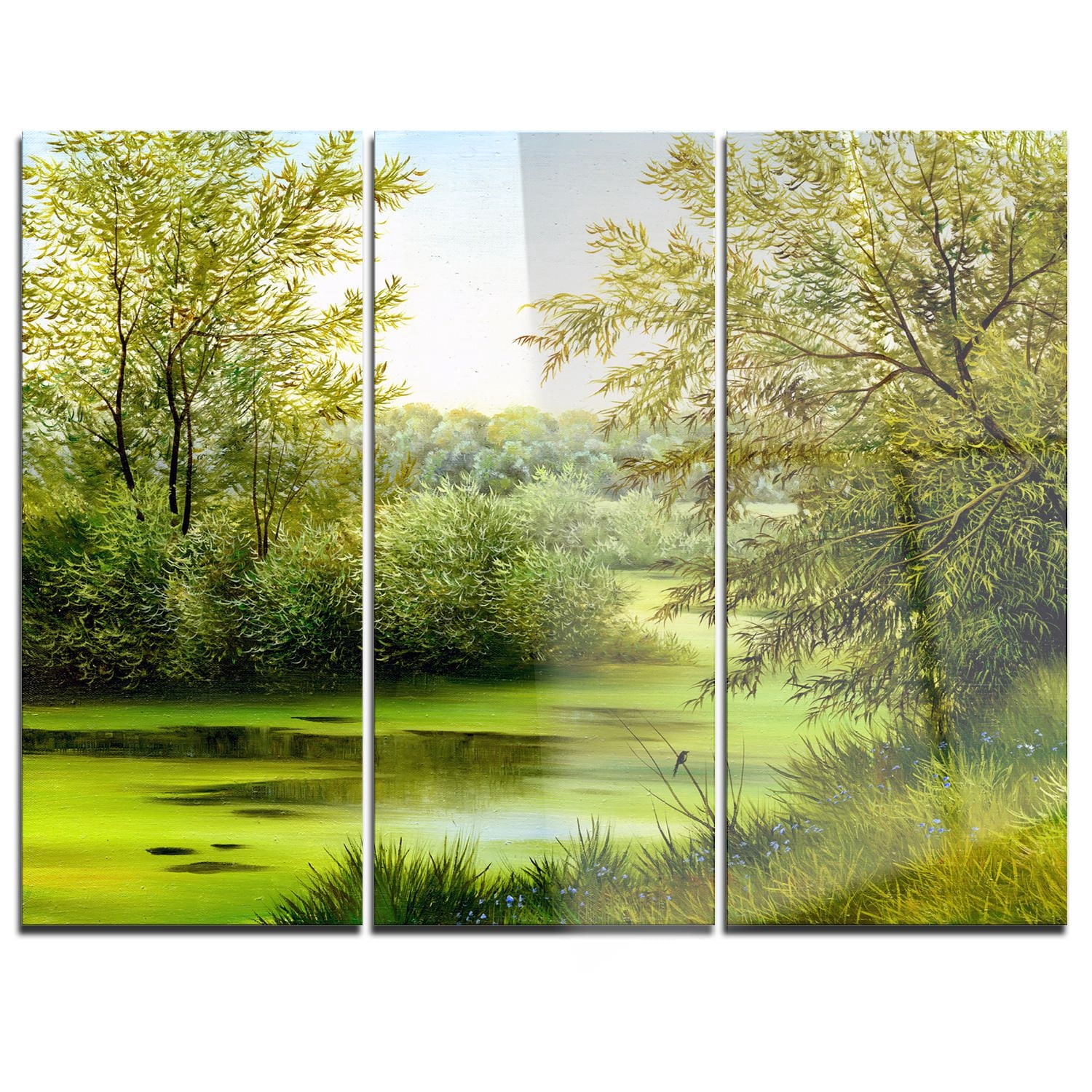Ens. d'art mural abstrait en métal Design Art Paysage d'été vert à panneaux multiples