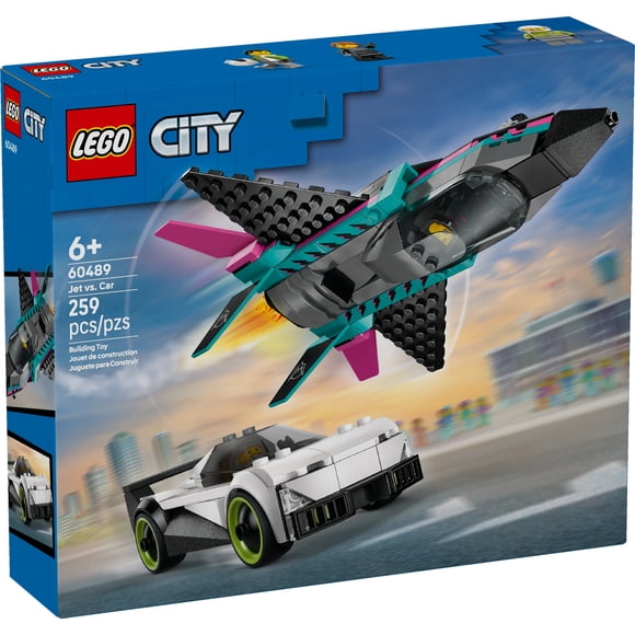 LEGO City L’avion à réaction contre la voiture – Ensemble de jouet de voitures et d’avion à réaction – 60489