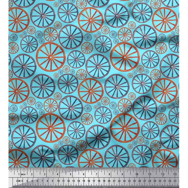 Soimoi Bleu Moss Tissu Georgette Roue Tissu à Imprimé Ethnique au Mètre 42 Pouces de Large