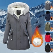 Nfurl Womens Puffer Jackets Thicken Parka Coats with Faux Fur Hood Warm Zip Up Winter Coats Casual Outerwear Ladies Fashion Black XL