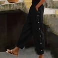 thumbnail image 2 of Timegard Womens Pants Elastic High Waist Lightweight Side Button Solid Color Lounge Trousers with Pockets, 2 of 7