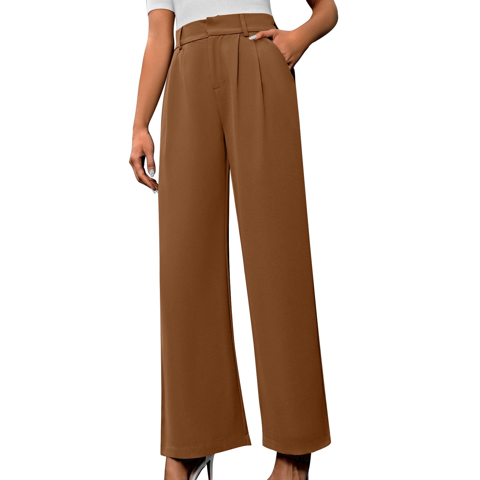 Timegard Work Pants for Women Casual Office Loose Pants Fall Ruched Straight Leg High Waist Trousers