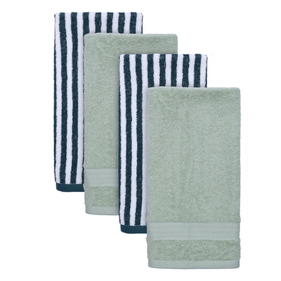 Mainstays 4-Pack Hand Towels, Teal Stripe