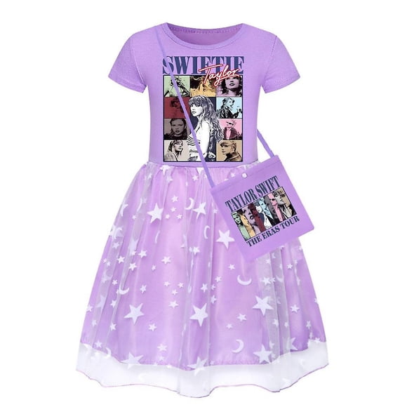 Kids Girls Taylor Swiftie Dress Rainbow Tulle Dress With Bag Princess A-Line Dresses Birthday Party Skirt Gifts