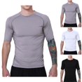 thumbnail image 1 of BADHUB Men's Compression Training T-shirts Quick Dry Short Sleeve Running Athletic Tee Shirt Moisture Wicking Performance Fitted Tee Tops Summer Savings White XL, 1 of 7