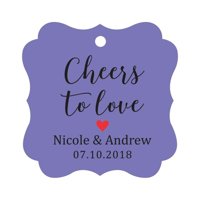 Darling Souvenir Cheers to Love Bottle Tag Personalized Wedding Favor Custom Hang Tags-Lavender-100 Tags