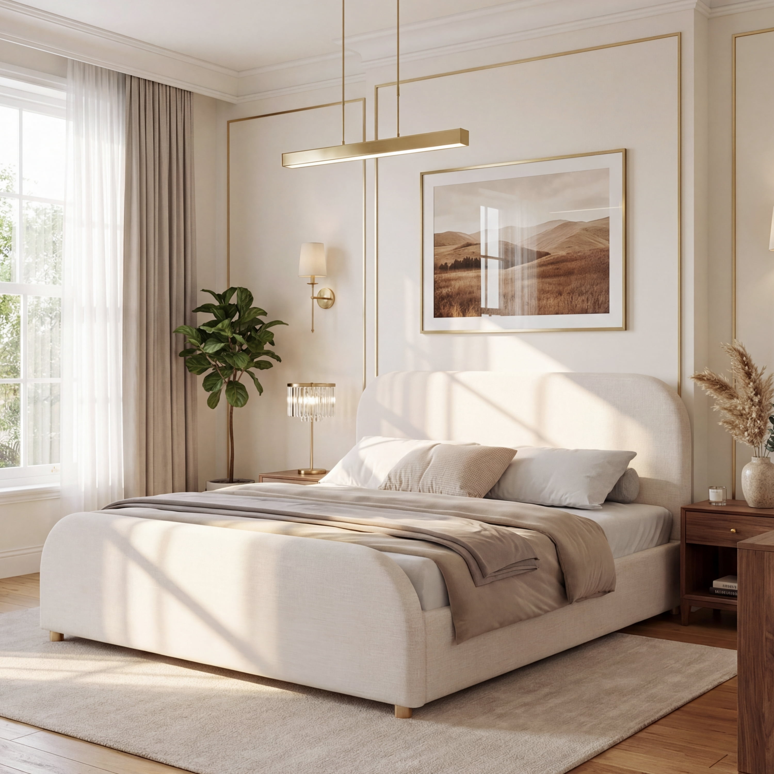 Lit plateforme Noble House King Size capitonné en lin, beige