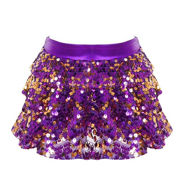 YONGHS Jupe Tutu à Paillettes pour Filles, Jupe de Danse à Volants, Robe de Ballet Violette 10