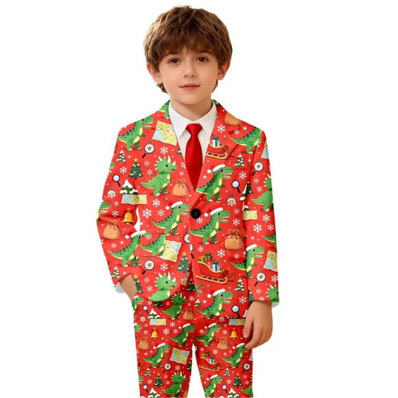 XASZHN Boys Coat Kids Print Jacket for Boys and Girls Festive Holiday Party Coat with Elegant Design for Ages 3-14 Red 7-8 Years