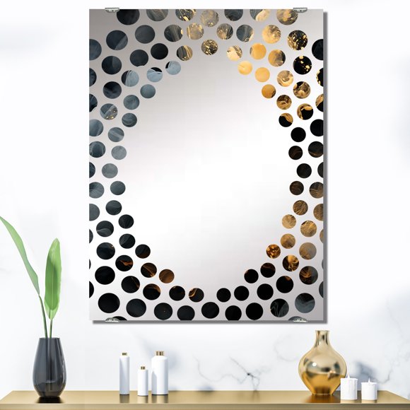 Designart "Polar Radiance Grey and Orange Smoke I" Abstract Oversized Wall Mirror - Modern Abstract Bathroom Decorative Wall Mirror - Multiple Color Options